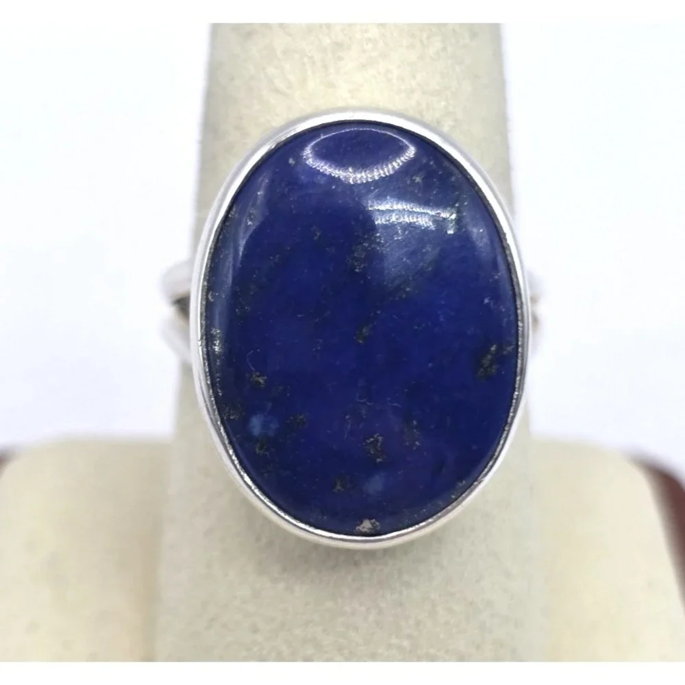 Genuine Lapis Lazuli Oval Ring Sterling Silver 925 Size 9 Bezel Set Handmade NWT